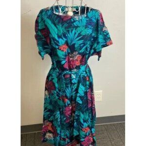 NWT LOFT Dress Short Sleeve Teal Floral Print XS